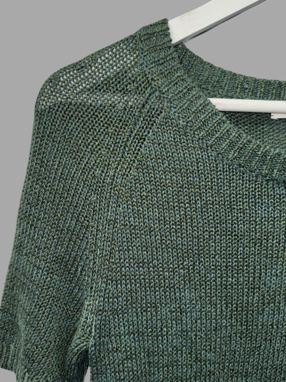 DRIES VAN NOTEN Green Linen Blend Short Sleeve Open Weave Knit Sweater Sz Medium - Picture 3 of 5
